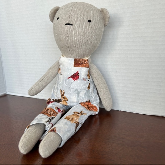 Handcrafted Soft Brown Bear with Coordinating Overalls 13 inches - Picture 1 of 5